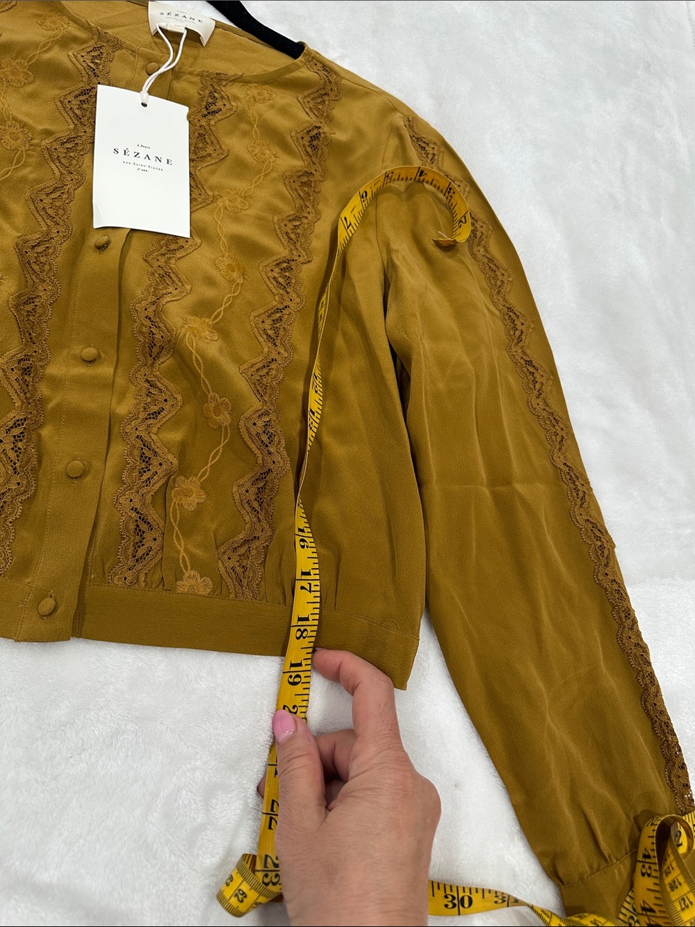 Sezane Olive-Mustard Embroidered Button shirt size 4 - Picture 14 of 16